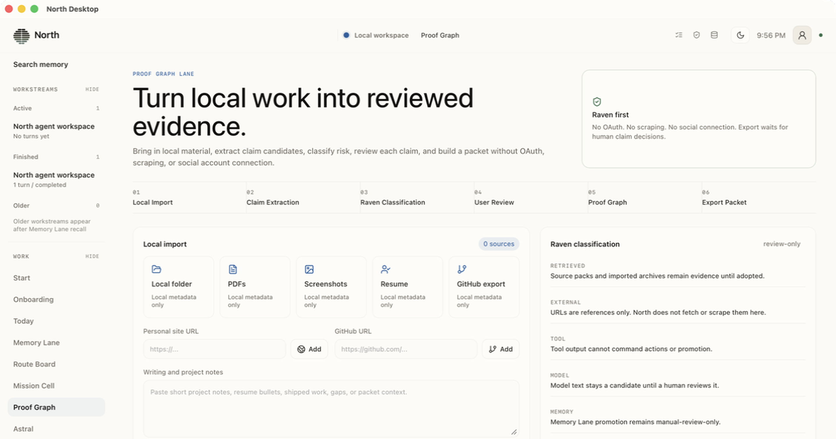 North Proof Graph screen in the local desktop workspace